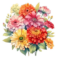 Zinnia, Flowers, Watercolor illustrations