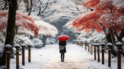a girl in red Kimono with umbrella with white snow, Hokkaido, Japan. --ar 16:9 --style raw --stylize 750 --v 5.2 Job ID: 7af31a84-217b-4712-95da-b6760768bef6