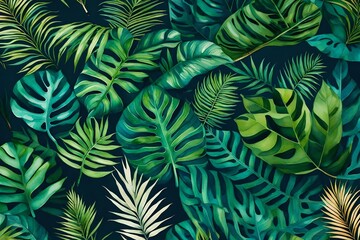 Fototapeta na wymiar Tropical leaf wallpaper design, watercolor texture, nature background.