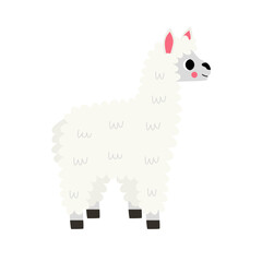 Vector illustration of cute cartoon alpaca isolated on white background.
