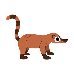 Vector illustration of cute cartoon brown coati isolated on white background.