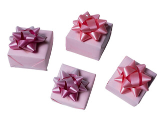 Pink gift with bow ribbon, isolated on white or transparent background cutout.