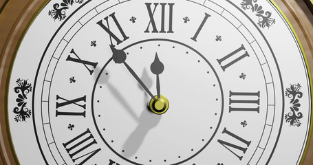 White retro clock showing 5 to twelve o'clock on white background