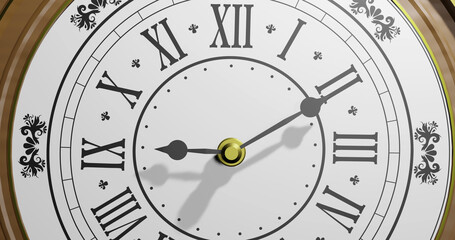 White retro clock showing ten past 9 o'clock on white background