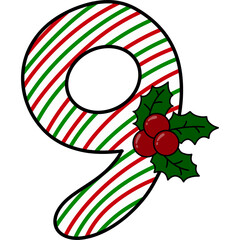 Christmas Alphabet Letter Decoration Celebration Design Number 9