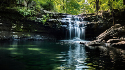 Waterfall in the woods. Generative Ai