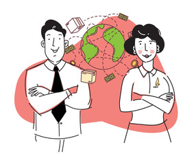 Business People with Global Trade and Transportation Concept Illustration