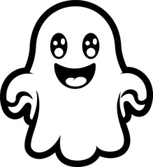Cute happy ghost halloween silhouette. Vector template for laser cutting.