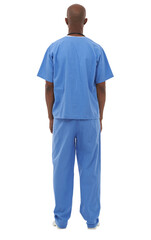 Back, black man and doctor with healthcare, uniform and employee isolated on a transparent...