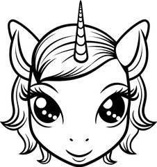 Cute unicorn silhouette icon in black color. Vector template for laser cutting.