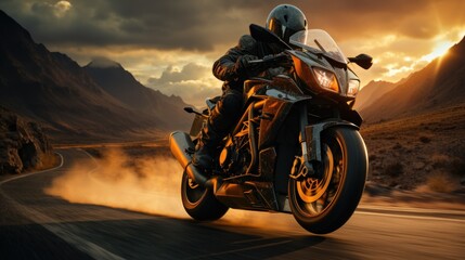 Fototapeta premium A beautiful motorbike running on a road
