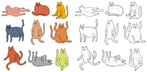 Set of cute cartoon cats. Hand drawn illustration in doodle style isolate on white collection.