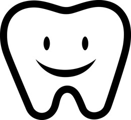 Cute teeth character silhouette icon in black color. Vector template.