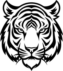 Tiger head silhouette icon in black color. Vector template.