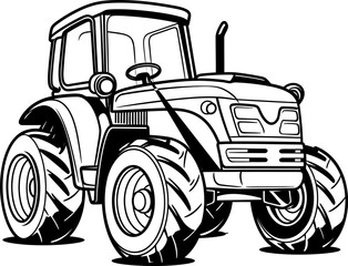 Tractor silhouette in black color. Vector template for laser cutting.