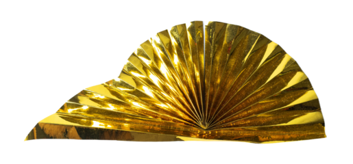 Handmade paper gold asian fan, isolated on white or transparent background cutout.