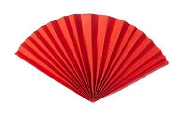 Handmade paper red asian fan, isolated on white or transparent background cutout.