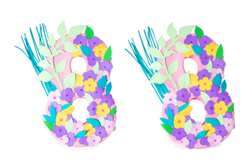 Paper cut of march 8th women day, isolated on white or transparent background cutout.