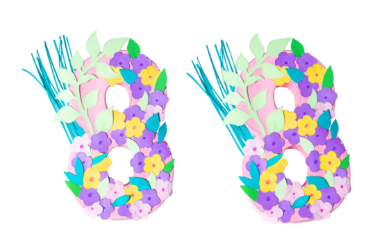 Paper cut of march 8th women day, isolated on white or transparent background cutout.