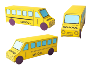 Handmade paper school bus, isolated on white or transparent background cutout.