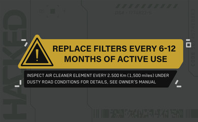 Cyberpunk style decal. Vector sticker, label in futuristic style. Inspect air filter, check cleaner element.