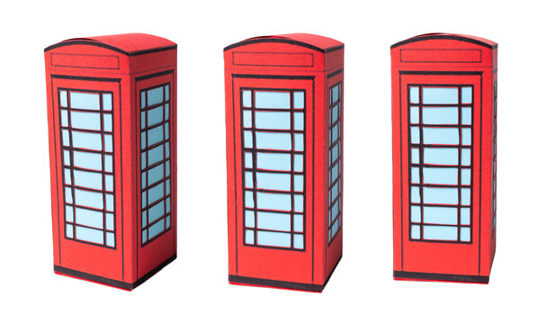 Handmade paper London Phone Booth, isolated on white or transparent background cutout.