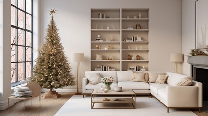 living room with Christmas tree decorations  generated by AI tool