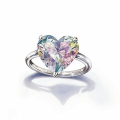 Heart-shaped diamond ring, white background. AI generate illustration