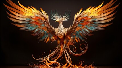epic bird fly  with fire black   background generated by AI tool