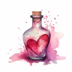 Watercolor love potion bottle, white background. AI generate illustration