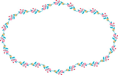 Naklejka premium Horizontal Frame Wreath flower floral leaf borders Square shape colorful natural cute blossom love green pink decoration Branch laurel vintage frames Botanical ornate Elements design badge decoration 