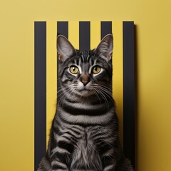 domestic cat in front of yellow background , generated by AI