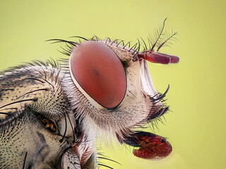 An extreme close up of a fly head
