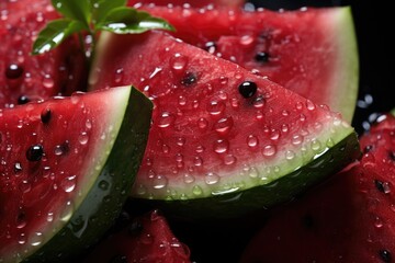 watermelon fruit with water splash on dark background. ai generated