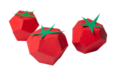 Handmade paper tomatoes, isolated on white or transparent background cutout.