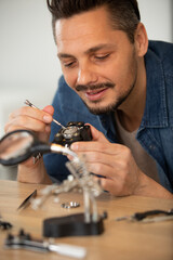 clockmaker repairing wrist watch - macro shot