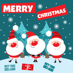 Cute Santa Claus Happy Together With Christmas Tree Background
