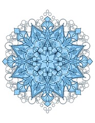 Beautiful single ornamental  snowflake mandala illustration isolated on white background