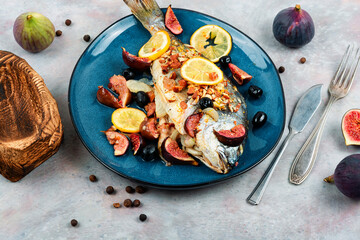 Tasty roasted dorado or gilt head bream fish