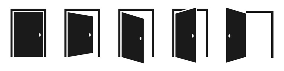 Door icon set. Open and close door. Vector illustration