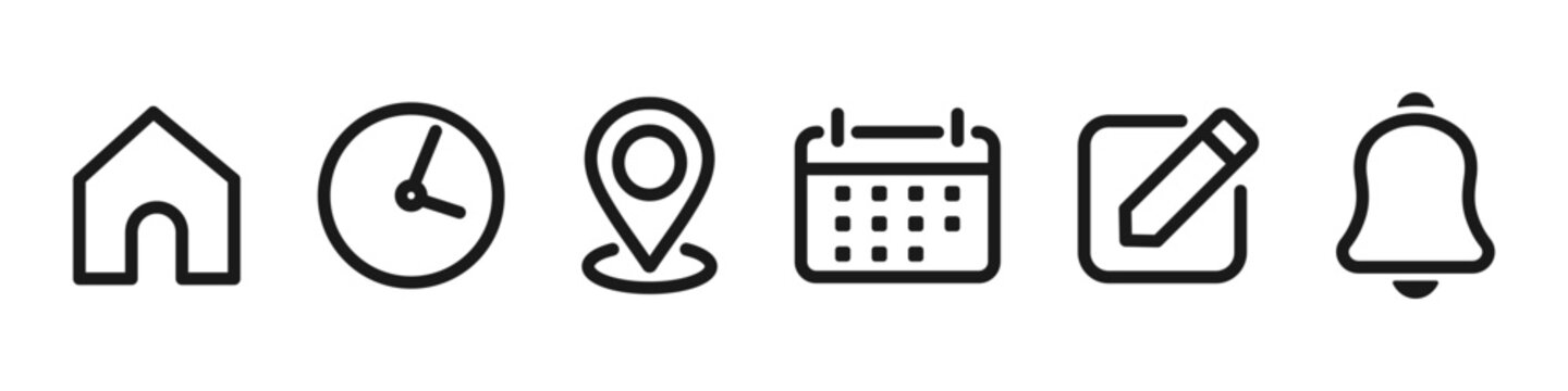 Notification Reminder Icons. Address, Home, Location Icon. Date Calendar