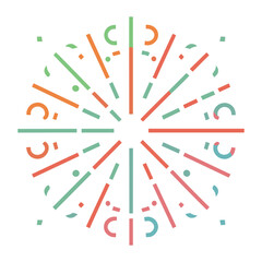 Decorative colorful bursting fireworks isolated. minimal style. New Year's Eve fireworks. Festive sparks and explosions. Vector illustration.