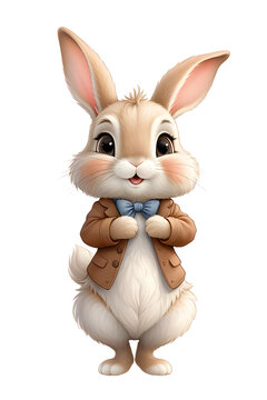 easter bunny rabbit wearing jacket isolated on transparent background