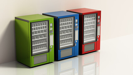 Vending machines in a row. 3D illustration