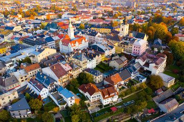 Fototapeta premium Aerial cityscape of Czech town Sumperk, Olomouc Region