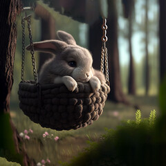 rabbit swinging in the trees with jungle bg