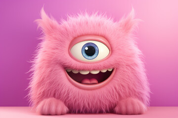 Cute pink furry monster with big blue eyes. Perfect for children's illustrations or fantasy-themed projects.