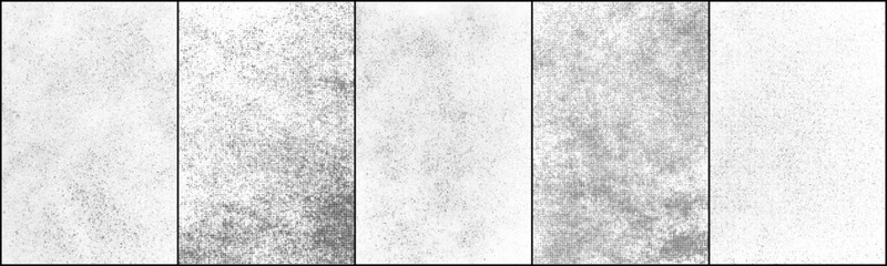 Black Halftone Texture On White Background. Modern Dotted Futuristic Backdrop. Fade Noise Overlay. Digitally Generated Image. Pop Art Style. Vector illustration collection.