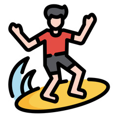 Fototapeta na wymiar Surfing icon. Filled outline design. For presentation, graphic design, mobile application.