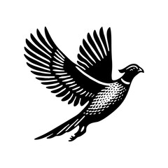 Monochrome Illustration of a Flying Pheasant Symbolizing Freedom